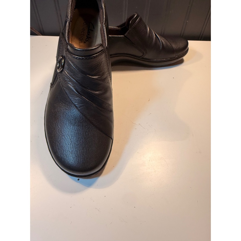 Clarks Collection Womens Black Leather Pleated Slip On Loafers Size 5 M 30295